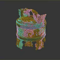 Colorful Carved Decorative Storage Box With Intricate Patterns And Ornate Design