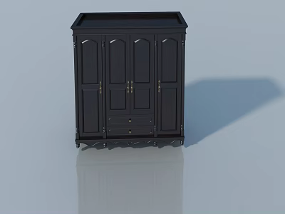 Classic Black Wooden Storage Cabinet With Hinged Doors Metal Handles And Decorative Base 3d model