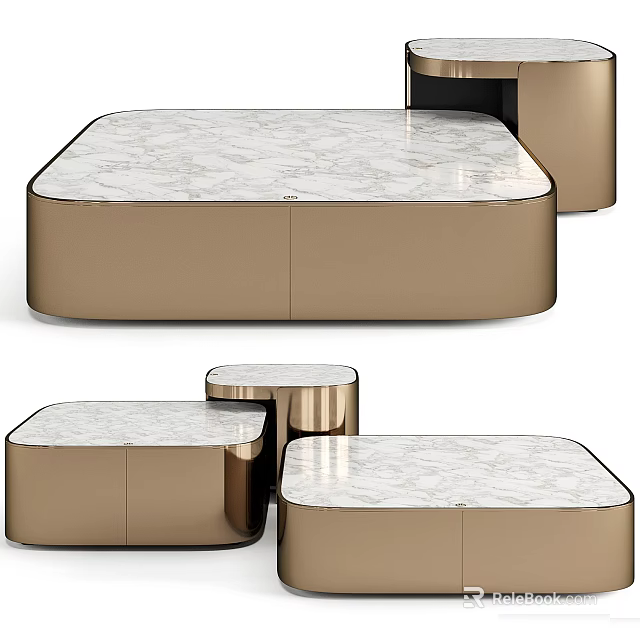 Modern Coffee Table With Marble Top And Gold Metal Frame Design 3d model 