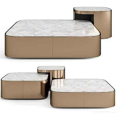 Modern Coffee Table With Marble Top And Gold Metal Frame Design 3d model