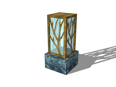 Outdoor Decorative Square Lamp With Glass Panels Metal Frame And Stone Base 3d model