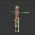 Game and Movie Character with Silver Hair Colorful Bodysuit Tattoos Red High Heels Arms Outstretched