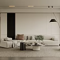 Modern Living Room Interior With White Sofa Coffee Tables Floor Lamp And Potted Plant