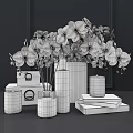 White Orchids in Glass Vase with Scented Candles Books and Decorative Items