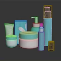 Modern Teal And White Cosmetic Products With Pump Bottles Jars And Tubes