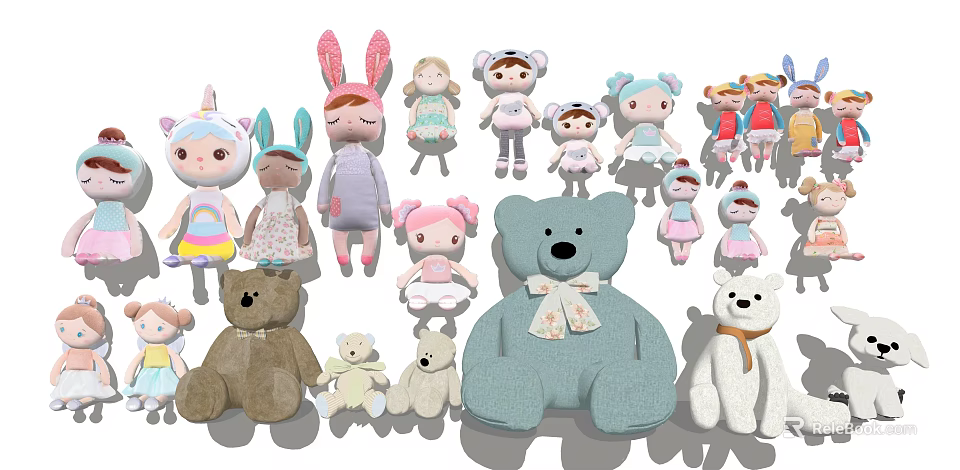 Cute Stuffed Dolls Collection With Various Characters And Soft Plush Toys 3d model 