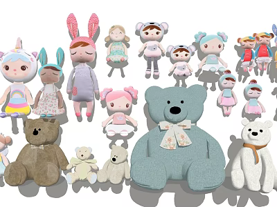 Cute Stuffed Dolls Collection With Various Characters And Soft Plush Toys 3d model