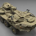 Military Armored Functional Vehicle With Six Wheels Turret And Sand Colored Exterior