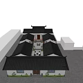 Ancient Architecture Courtyard Featuring Traditional Roof Surrounding Trees Greenery And Leisure Tables Chairs Layout