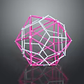 Pink And White Geometric Polyhedron Structure On Black Background With Reflection 3d model