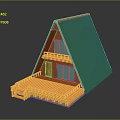 Triangular Roof House With Green Roof Orange Exterior Wooden Deck And Stairs