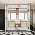 Luxury Modern Bathroom Interior With Gold Veined Marble Walls And Elegant Double Sink Vanity