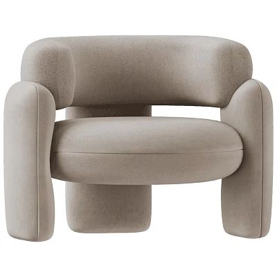 Modern Light Beige Velvet Accent Chair With Rounded Arms And Plush Seat Design 3d model
