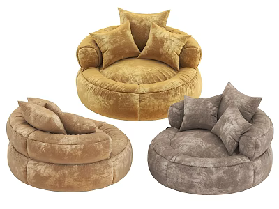 Golden Brown And Gray Velvet Bean Bag Chairs With Soft Cushions For Living Room 3d model