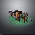 Fantasy Characters And Creatures Standing On Green Grass With Weapons And Armor