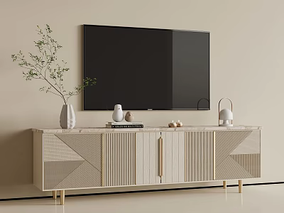 Elegant Light Luxury TV Cabinet With Marble Top For Warm Neutral Living Room Interior 3d model