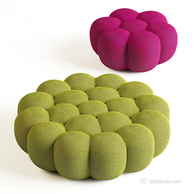 Pink and Green Modern Sofa Stools with Round Shape and Grid Texture Design 3d model