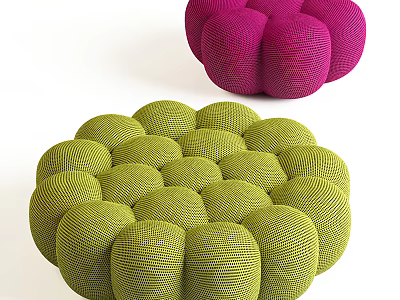 Pink and Green Modern Sofa Stools with Round Shape and Grid Texture Design 3d model