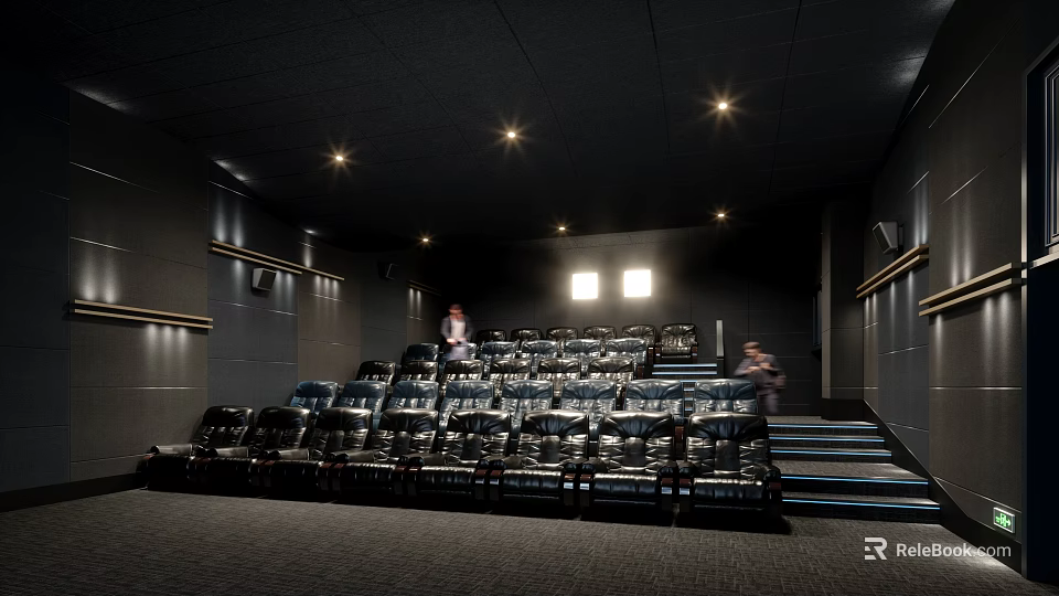 Modern Cinema Interior With Comfortable Seats And Lighting 3d model 