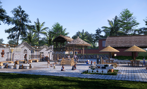 New Chinese-style Park Farming Research Base Labor Education Drinking Water Siyuan Country Park Landscape Paradise Stone Tables and Chairs 3d model