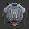 Detailed Decorative Metal Shield With Blue Silver Accents And Green Strap