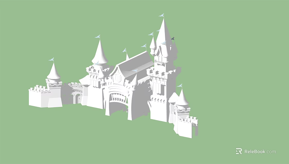 Ancient Architecture Castle Design With Spires Towers And Arched Gateways 3d model 