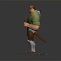 3D Game Movie Character in Green Outfit With Metal Shoulder Armor Sunglasses and Brown Hair