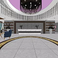 Modern Store Front Desk Interior With White Marble Counter Pendant Lights And Potted Plants