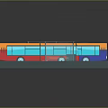 Colorful Bus Stop Platform With Two Buses Waiting Shelter Bench And Signage