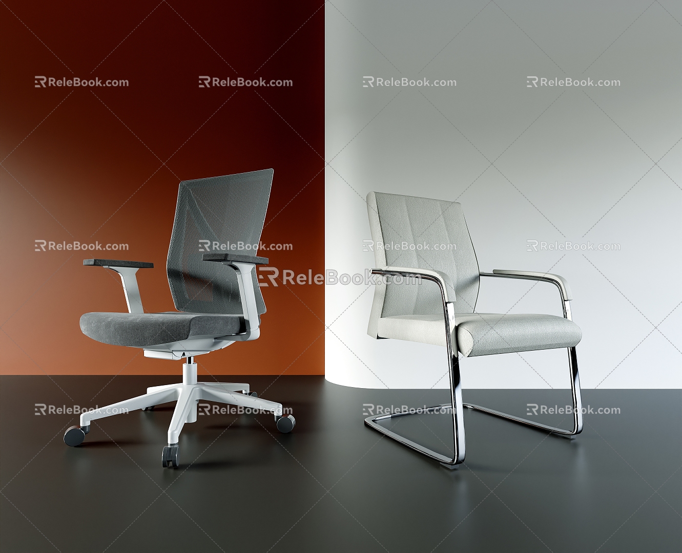 Office Chair Bow Rotating Pulley Armrest Grid 3d model