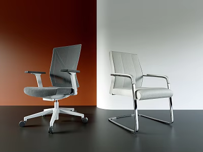 Modern Grey And White Office Chairs With Metal Frames Armrests And Wheels 3d model