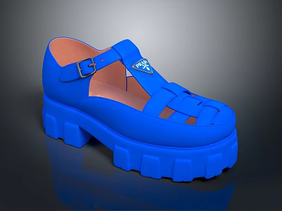 Blue Casual Platform Shoes With Buckle Strap And Woven Cut Out Details 3d model