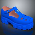 Blue Casual Platform Shoes With Buckle Strap And Woven Cut Out Details