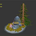 Natural Winter Scene With Snowy Ground Blue Rock Pine Tree And Small Plants