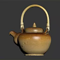 Traditional Handcrafted Ceramic Teapot with Bamboo Handle and Natural Amber Glaze Finish