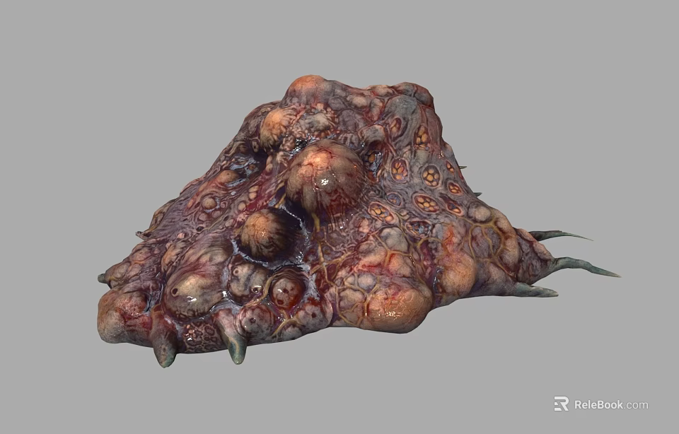 Reddish Brown Biological Tissue Structure With Bulbous Vesicles And Green Spines 3d model 