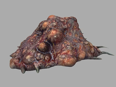 Reddish Brown Biological Tissue Structure With Bulbous Vesicles And Green Spines 3d model