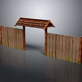 Rustic Wooden Entrance Gate With Side Wooden Fences And Tiled Roof Canopy