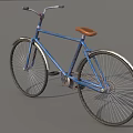 Vintage Blue Bicycle with Brown Seat and Silver Spoked Wheels on Gray Background