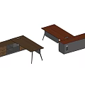 Modern Office Desks In Dark Brown And Light Brown With Storage Drawers And Cabinets