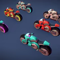 Colorful Futuristic Motorcycles With Neon Glowing Wheels And Unique Design