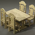 Wooden Dining Table Set with Rectangular Table Four Chairs Natural Rustic Wood Grain Design 3d model