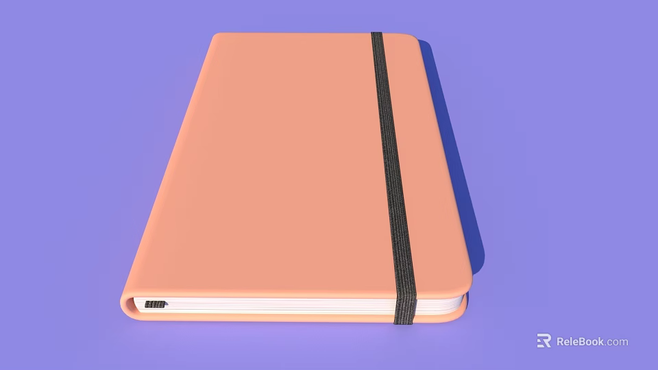 Stylish Orange Cover Notebook With Black Strap On Purple Background 3d model 