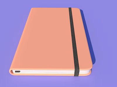 Stylish Orange Cover Notebook With Black Strap On Purple Background 3d model