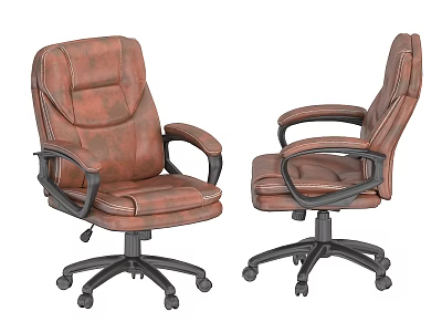 Brown Leather Office Chair With Ergonomic Design Armrests And Swivel Wheels 3d model