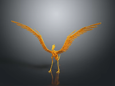 Golden Flying Bird Sculpture with Spread Wings on Gray Gradient Background 3d model