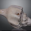 Pinkish Speckled Stone Conch Shell Sculpture With Textured Surface Carved Details And Central Hole