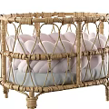 Stylish Wicker Baby Crib With Pink Braided Accents And Gray Comfort Mattress