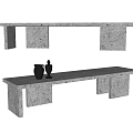 Stone Bench With Black Vases Top And Front View Design