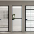 Modern Hinged Doors With Black Frame Featuring Textured Transparent And Grid Glass For Interior